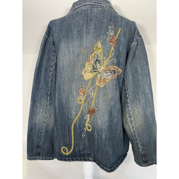 Cottage core Y2K Denim Embroidered Bedazzled Bling Ladies jacket Size XXL - Picture 2 of 11